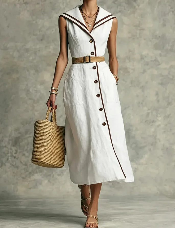 Fashionable Casual Stand-up Collar Trendy Style Buttoned Dress