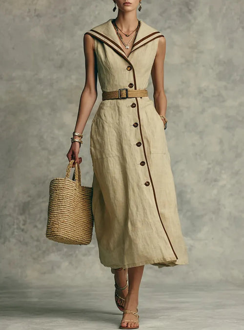 Fashionable Casual Stand-up Collar Trendy Style Buttoned Dress