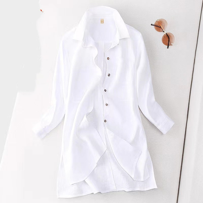 Cotton-linen Mid-length Shirt Artistic Cotton-linen Top