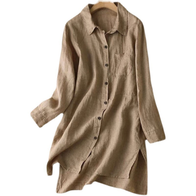 Cotton-linen Mid-length Shirt Artistic Cotton-linen Top